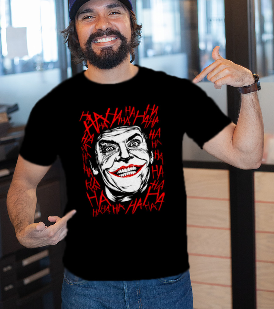 Joker Laughing Face Surrounded By Red HAHA Textured T-Shirt