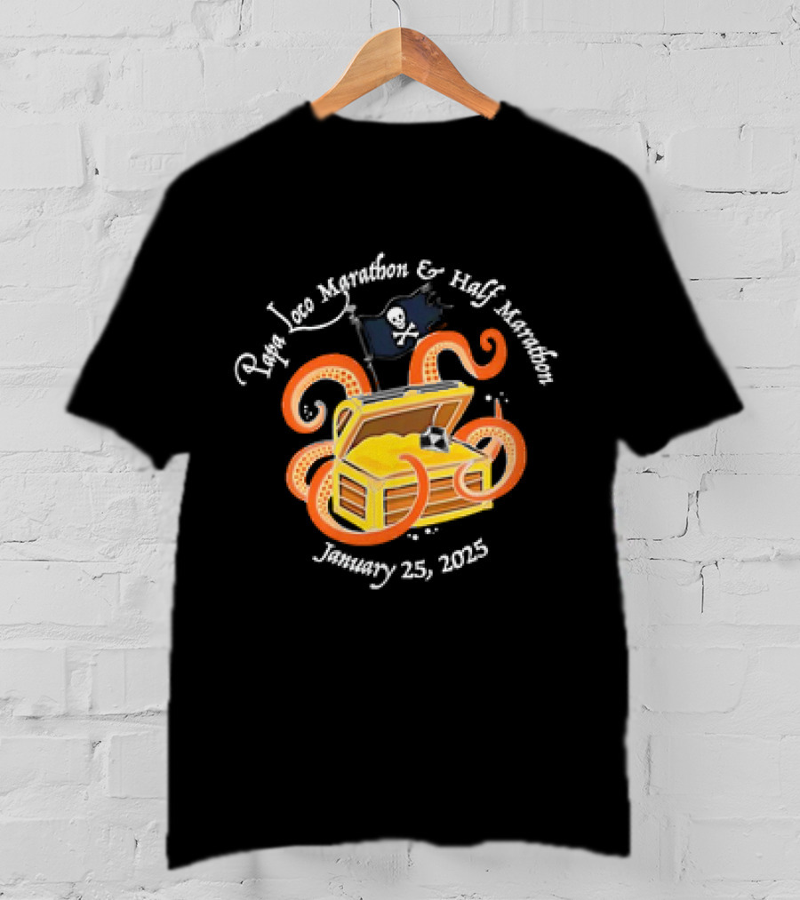 Papa Loco Marathon And Half Marathon January 25 2025 Pirate Treasure Chest With Octopus T-Shirt