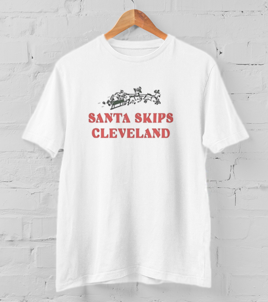 Santa Skips Cleveland Christmas Sleigh And Reindeer T-Shirt