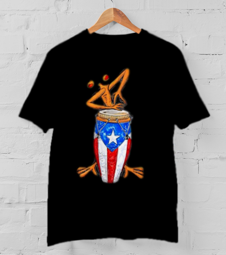 Boricua Puerto Rican Coqui Playing Drum Taino Flag T-Shirt
