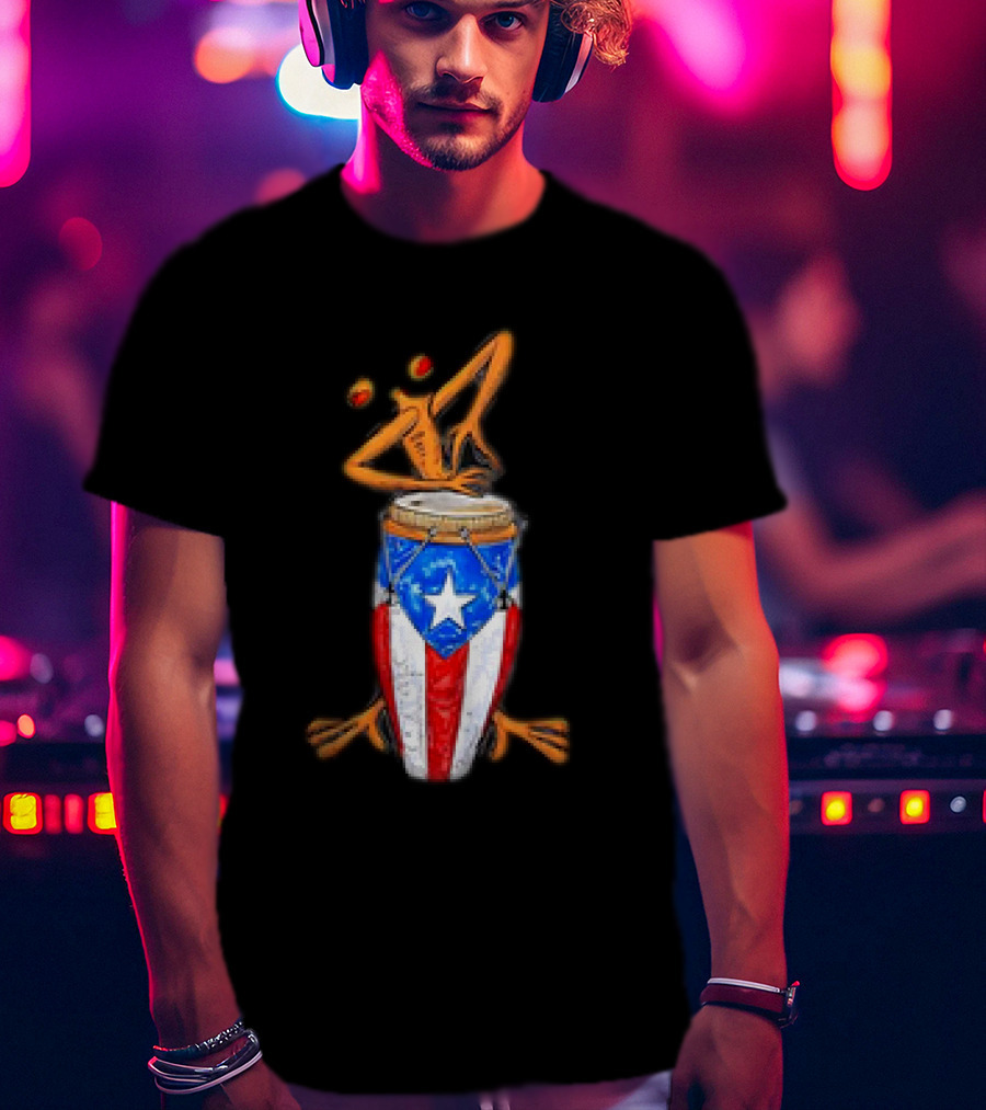 Boricua Puerto Rican Coqui Playing Drum Taino Flag T-Shirt