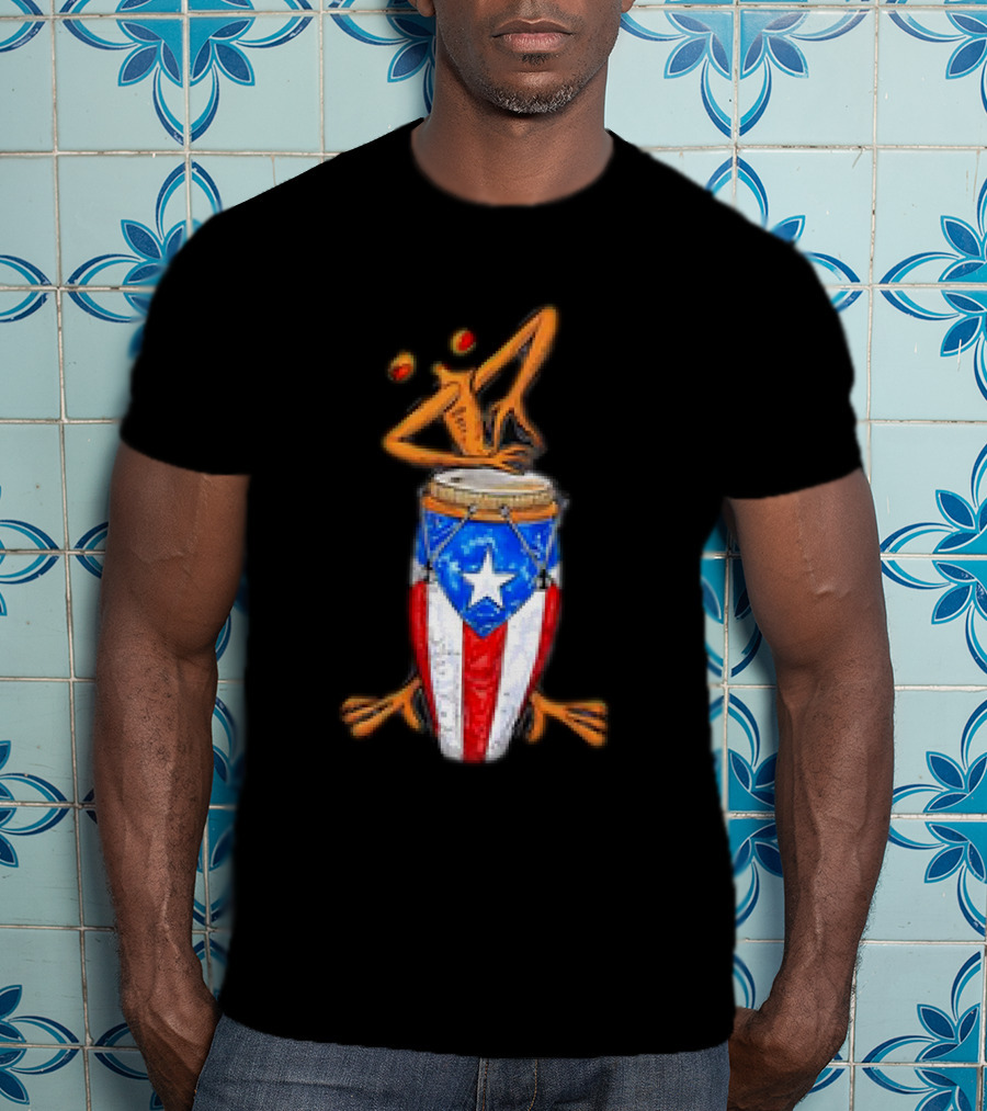 Boricua Puerto Rican Coqui Playing Drum Taino Flag T-Shirt