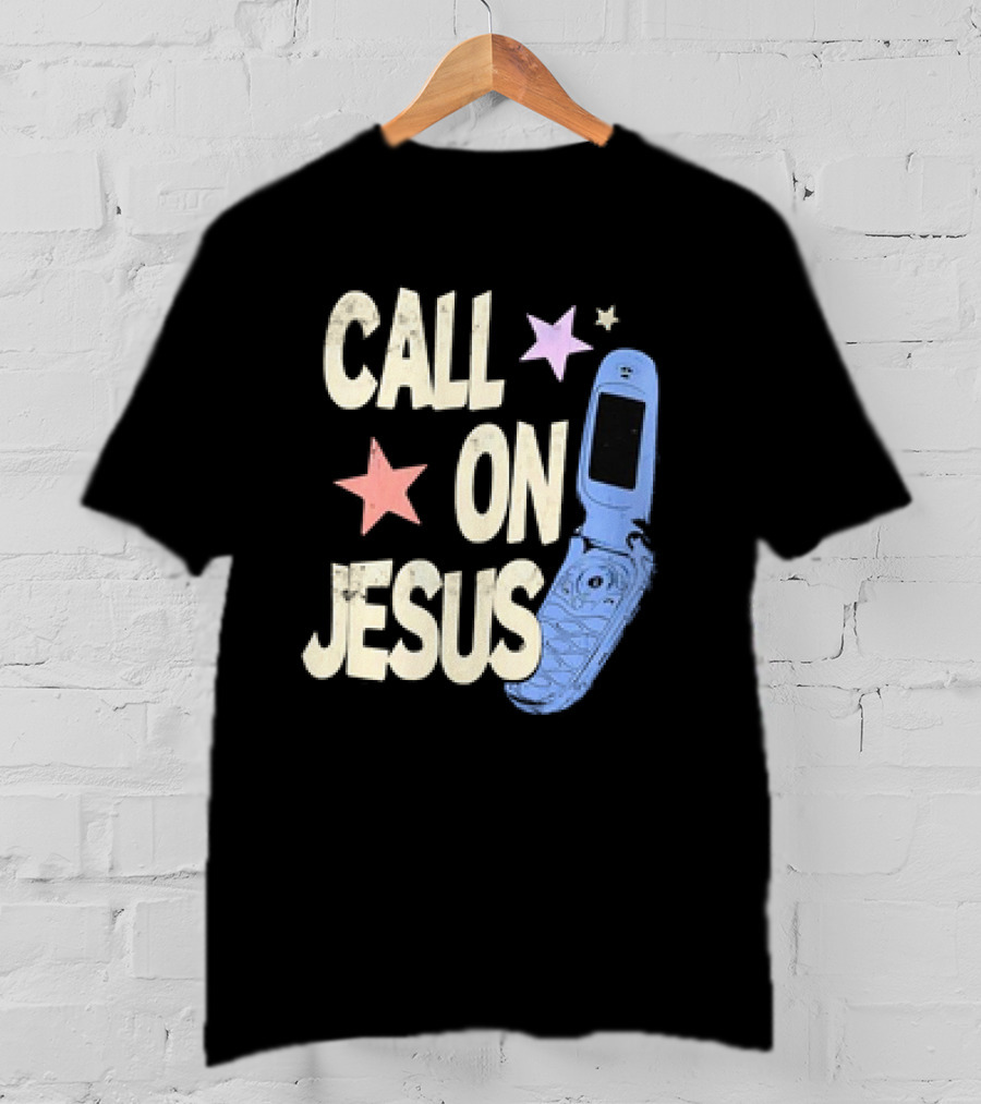 Call On Jesus Stars Vintage Flip Phone Retro Casual T-Shirt