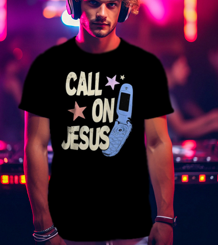 Call On Jesus Stars Vintage Flip Phone Retro Casual T-Shirt