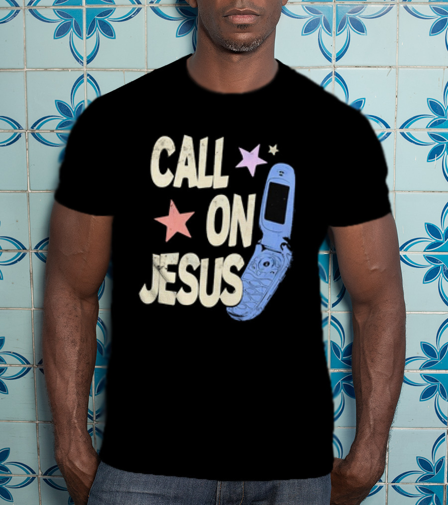 Call On Jesus Stars Vintage Flip Phone Retro Casual T-Shirt