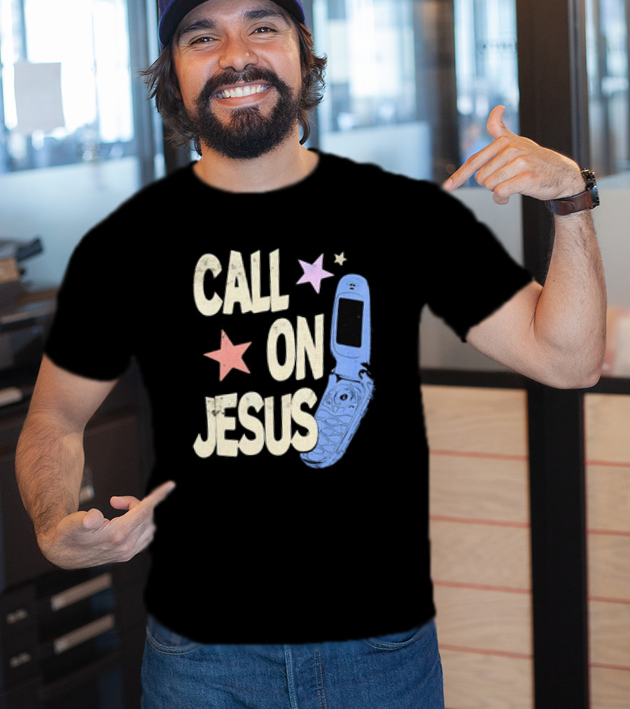 Call On Jesus Stars Vintage Flip Phone Retro Casual T-Shirt