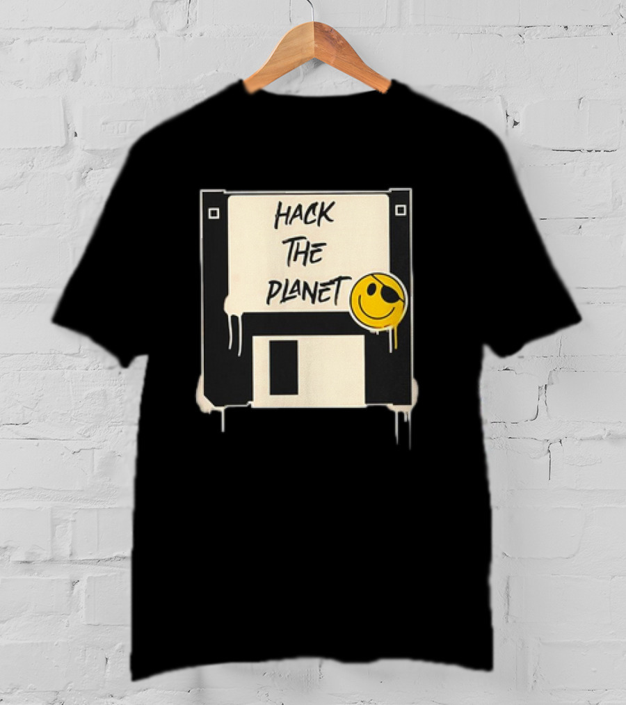 Hack The Planet Floppy Disk Smiley Face T-Shirt