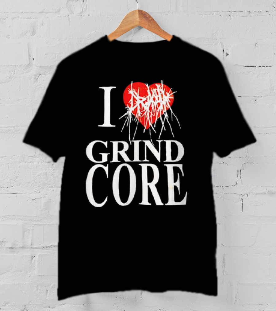 I Love Grind Core Heart Symbol With Band Logo T-Shirt