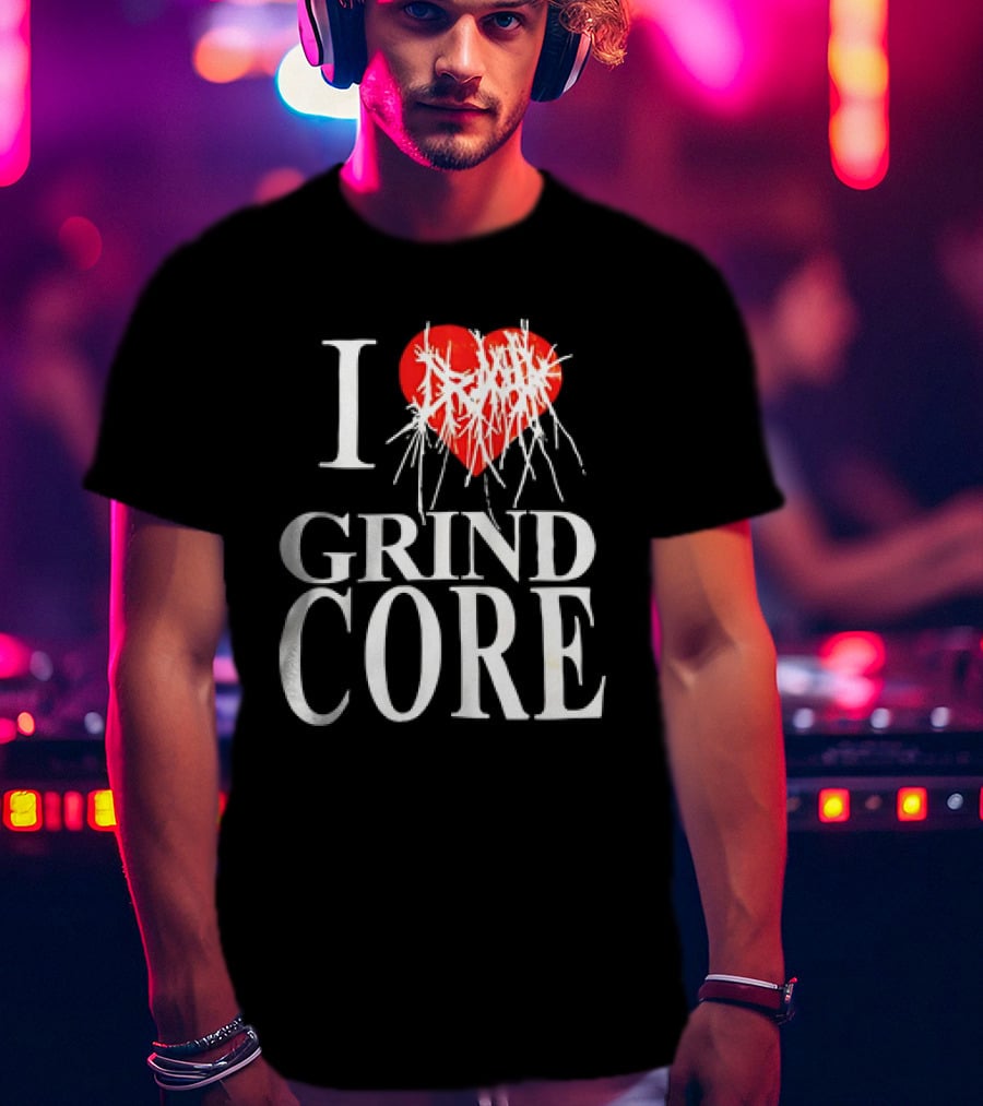 I Love Grind Core Heart Symbol With Band Logo T-Shirt