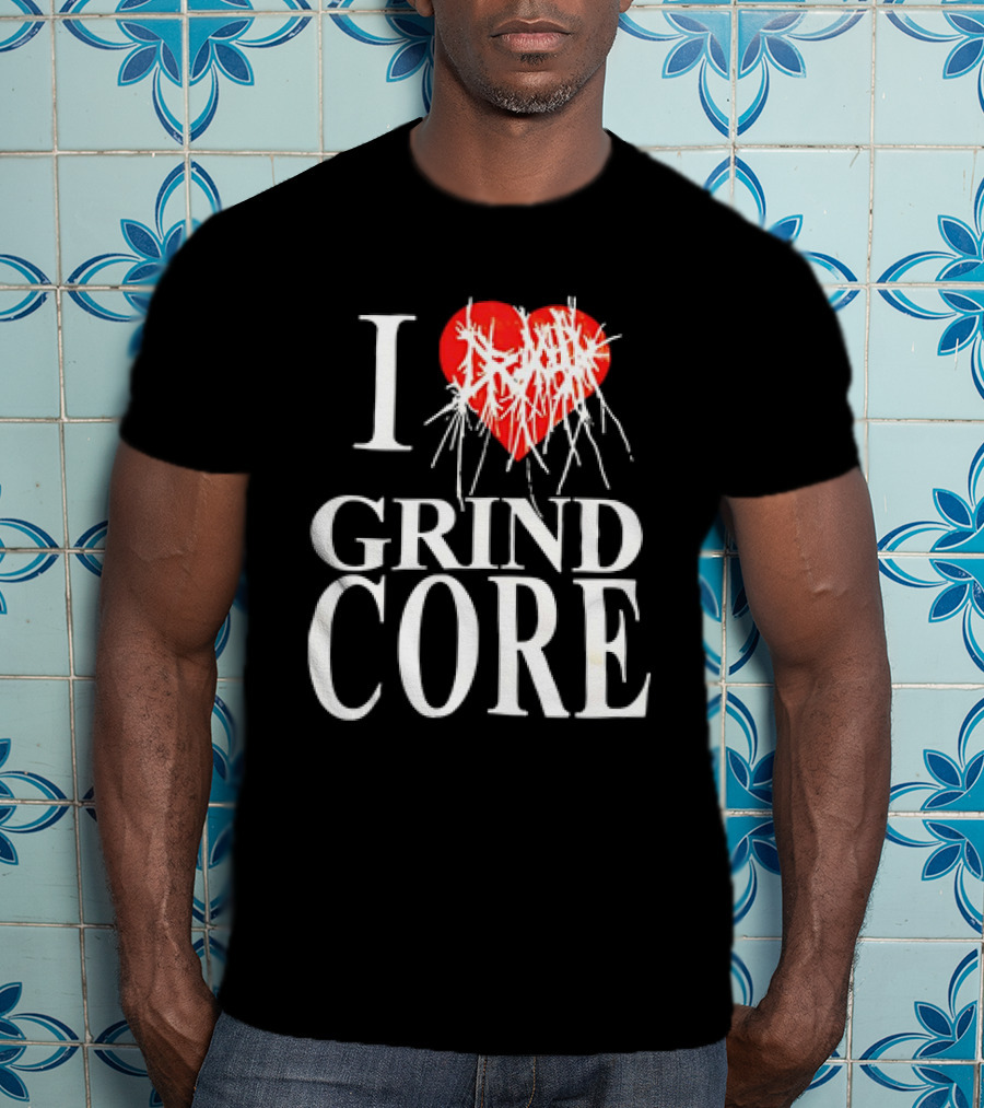 I Love Grind Core Heart Symbol With Band Logo T-Shirt