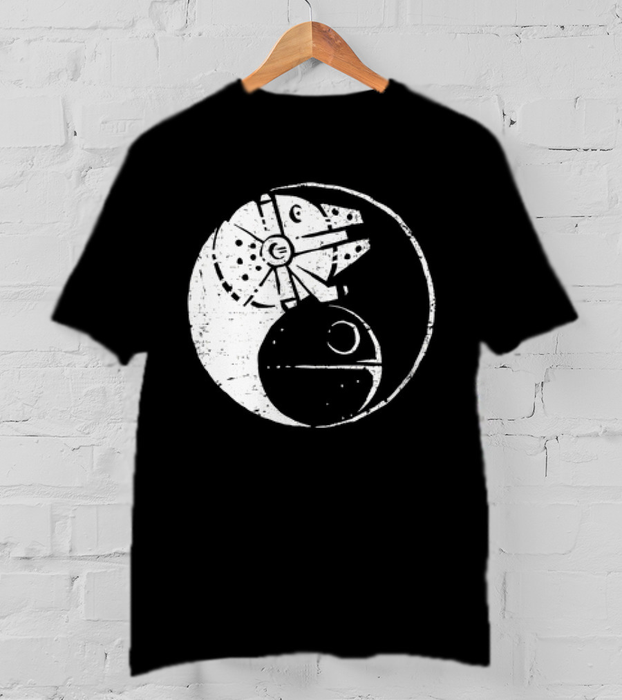 Millennium Falcon And Death Star Yin Yang Balancing The Force T-Shirt