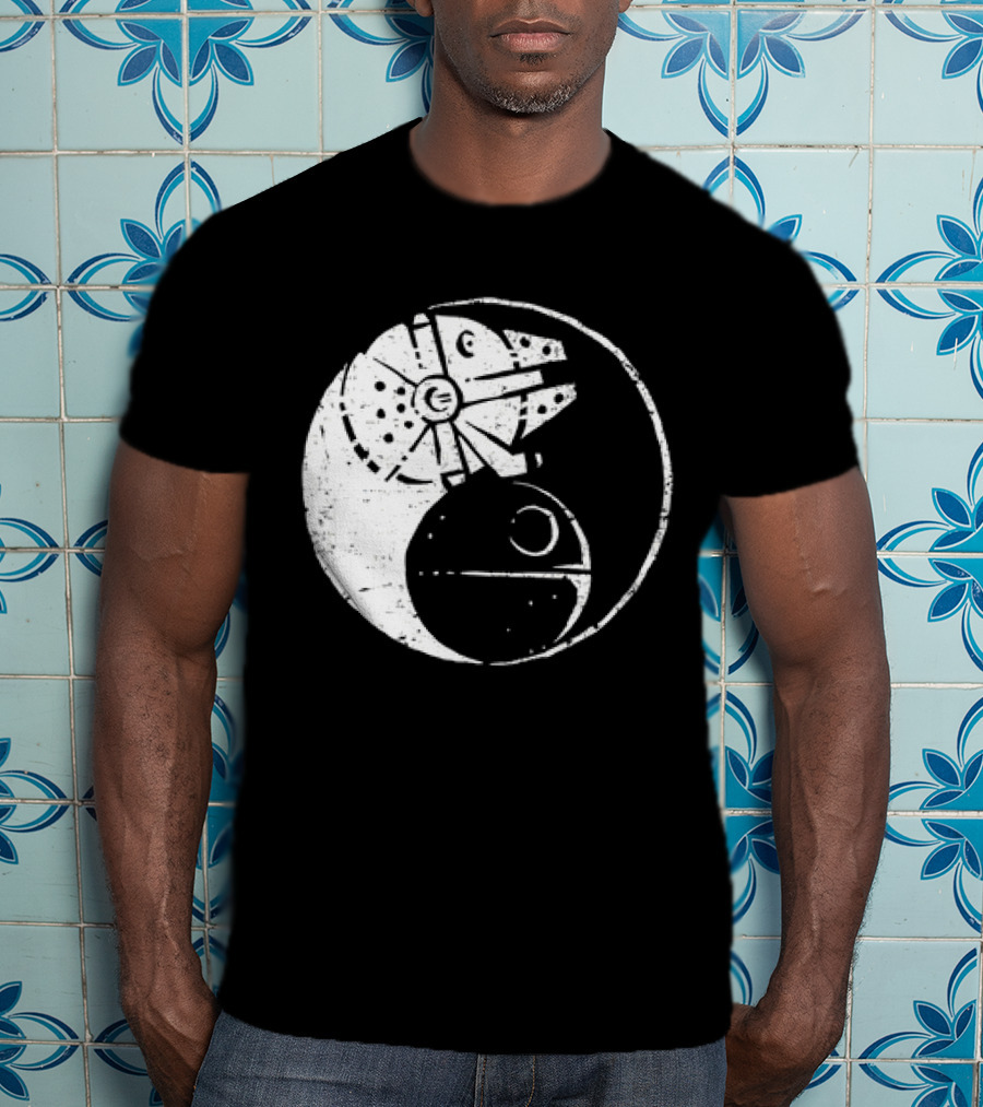 Millennium Falcon And Death Star Yin Yang Balancing The Force T-Shirt
