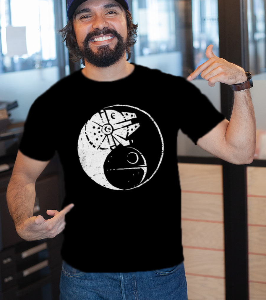 Millennium Falcon And Death Star Yin Yang Balancing The Force T-Shirt