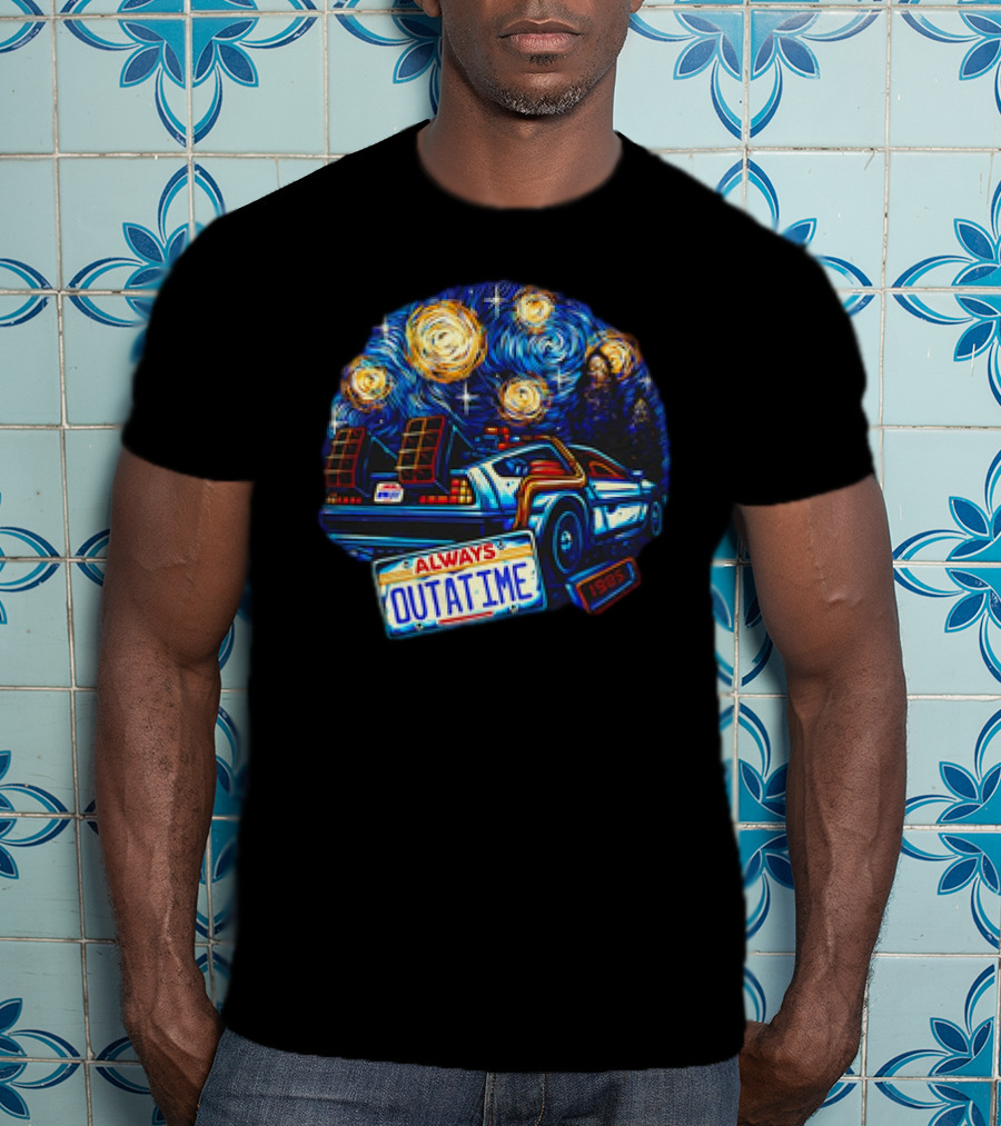 Back To The Future Always Outatime DeLorean Starry Night Scene T-Shirt
