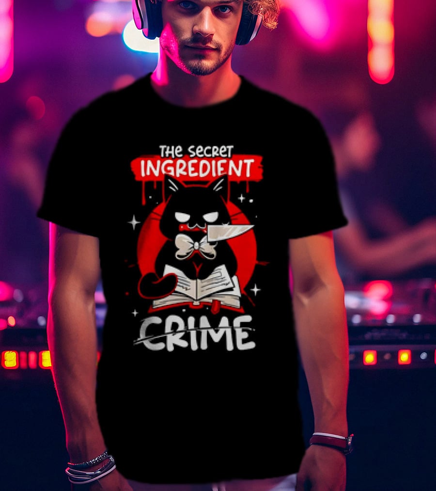 The Secret Ingredient Cat With Knife And Book Is Crime T-Shirt