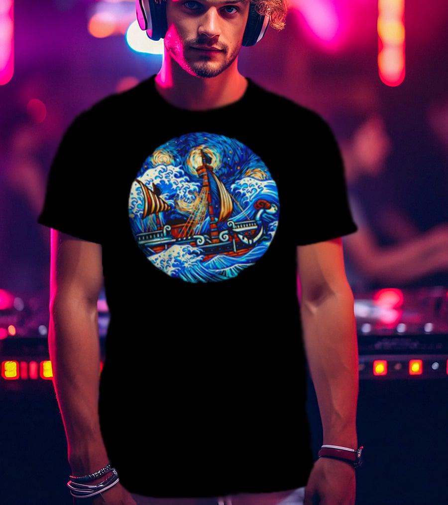 Going Merry One Piece Pirate Ship Van Gogh Wave T-Shirt