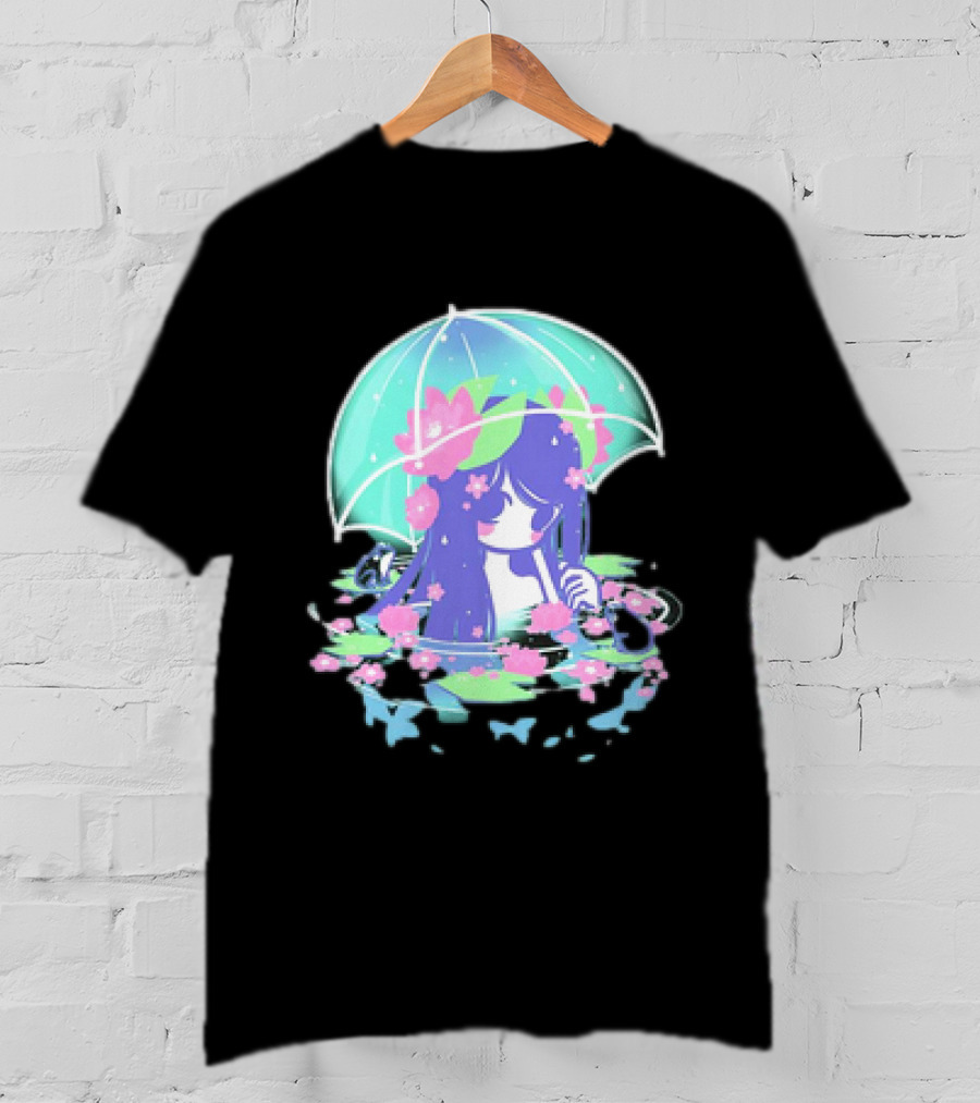 Miski Soaked Floating Girl With Umbrella And Flowers T-Shirt