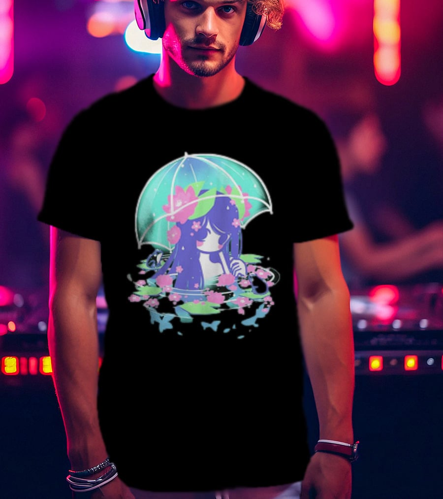 Miski Soaked Floating Girl With Umbrella And Flowers T-Shirt