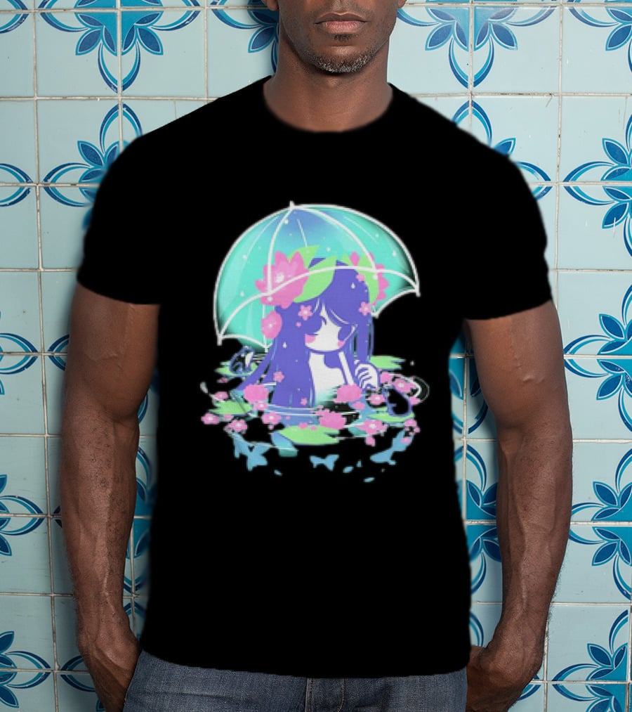 Miski Soaked Floating Girl With Umbrella And Flowers T-Shirt