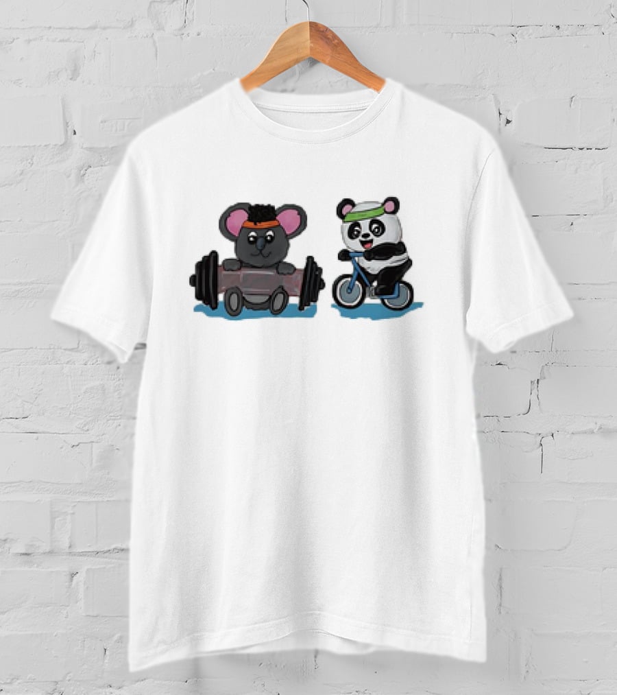 Koala Lifting Weights And Panda Riding Bicycle Together T-Shirt