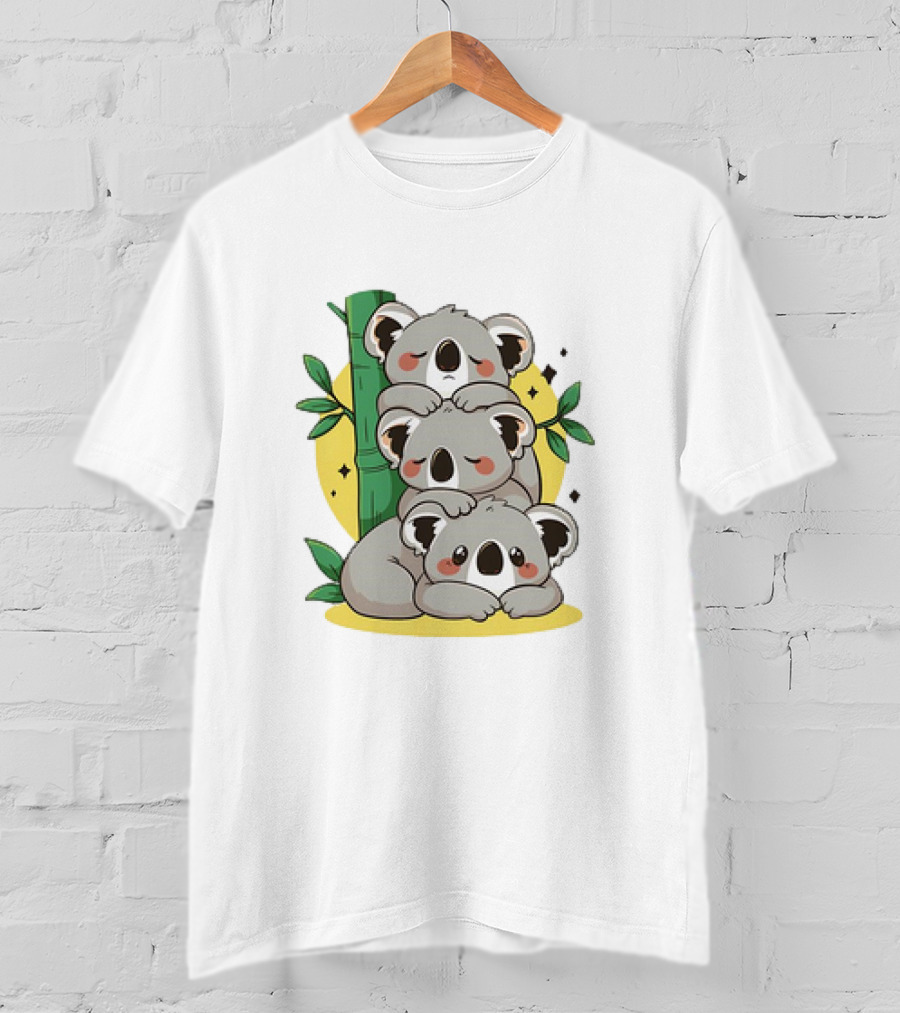 Koala Stack Trio With Bamboo And Leaves T-Shirt