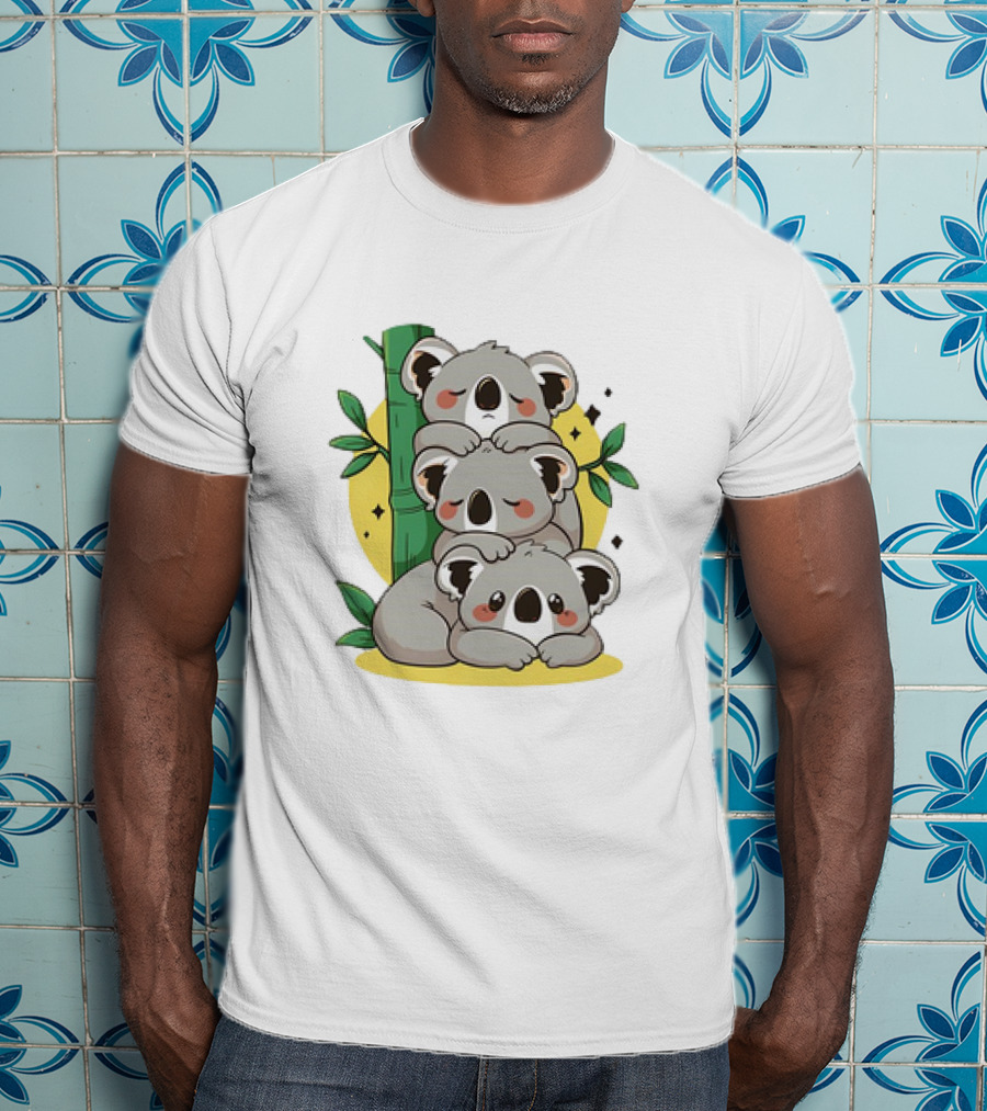 Koala Stack Trio With Bamboo And Leaves T-Shirt