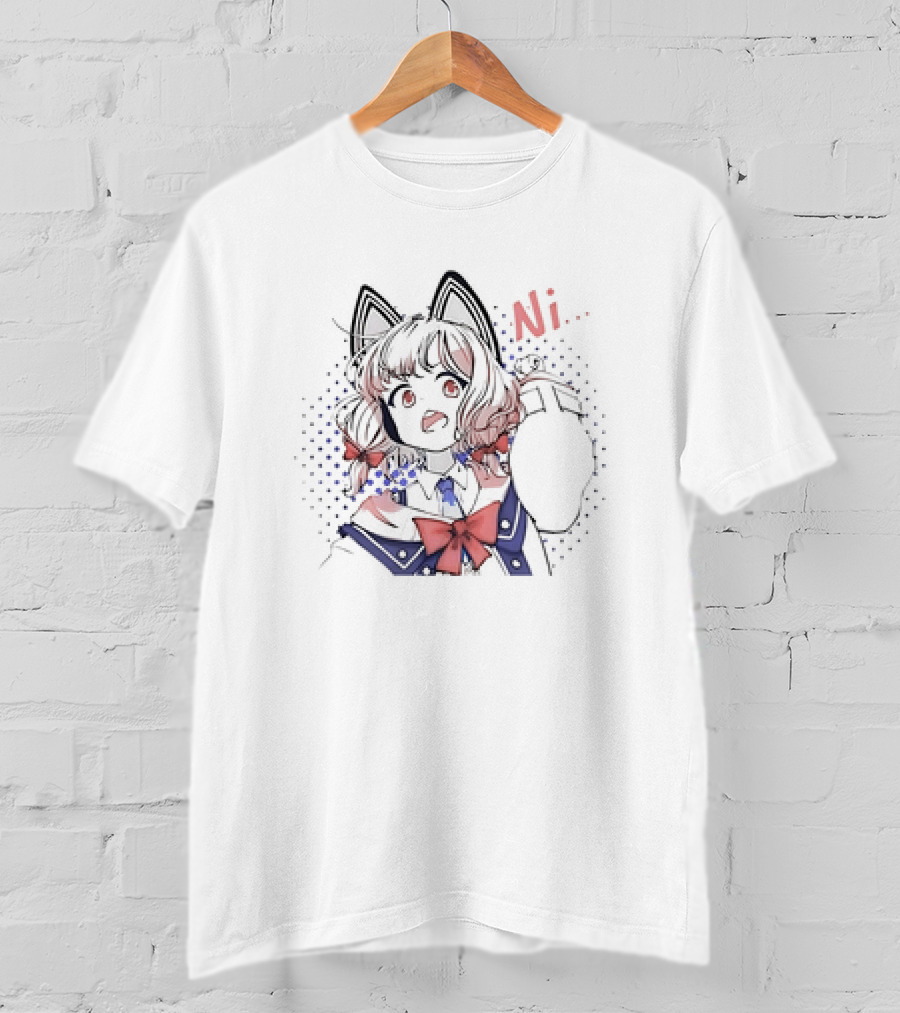Momoi Ni Cat Ears Girl With Red Bows And Polka Dot T-Shirt
