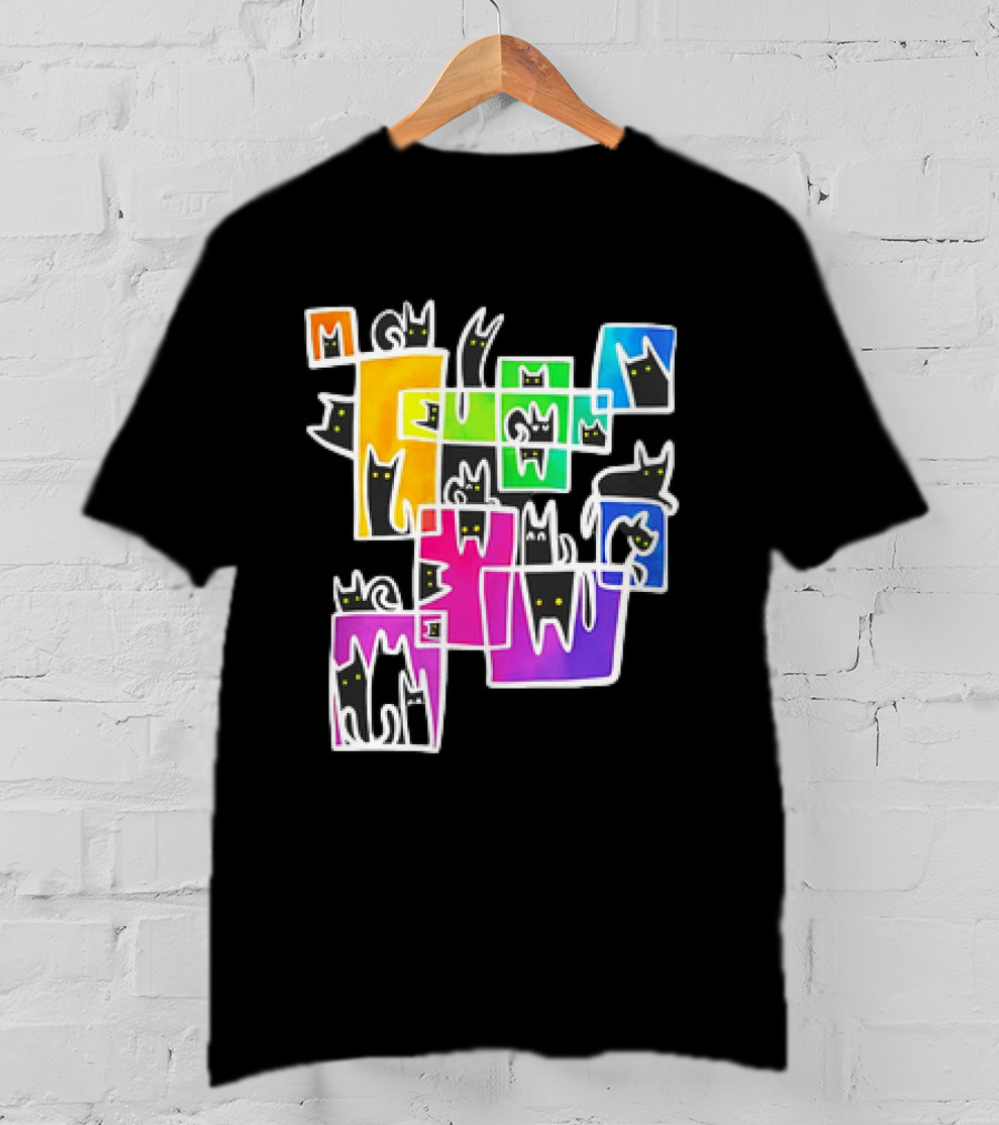 Cats Kitty Warp Rainbow Tetris Blocks T-Shirt