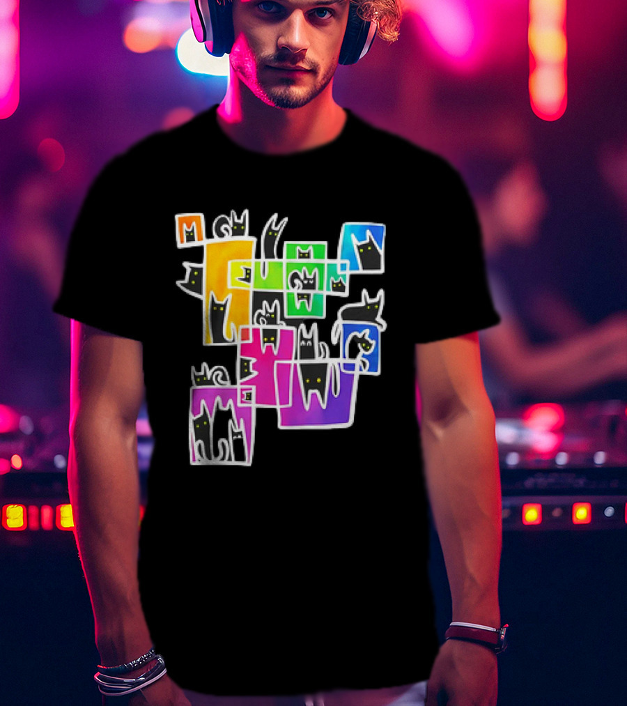 Cats Kitty Warp Rainbow Tetris Blocks T-Shirt