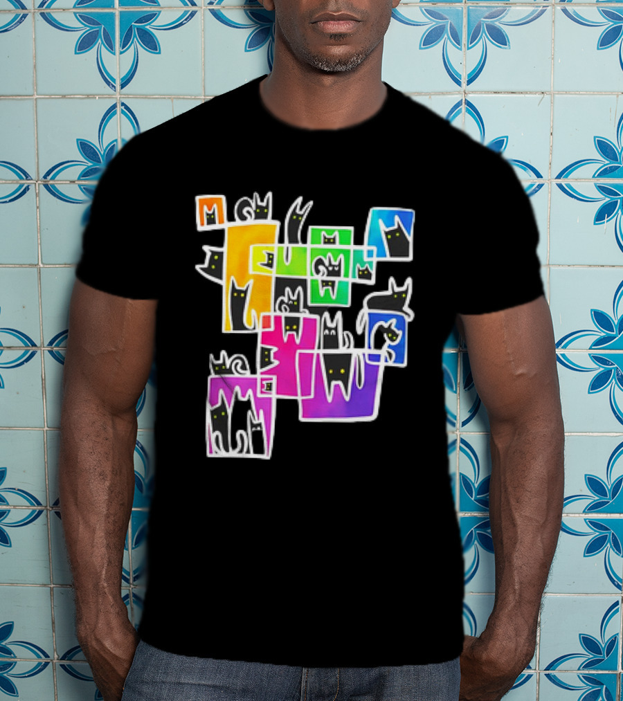 Cats Kitty Warp Rainbow Tetris Blocks T-Shirt