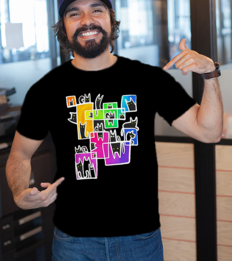 Cats Kitty Warp Rainbow Tetris Blocks T-Shirt