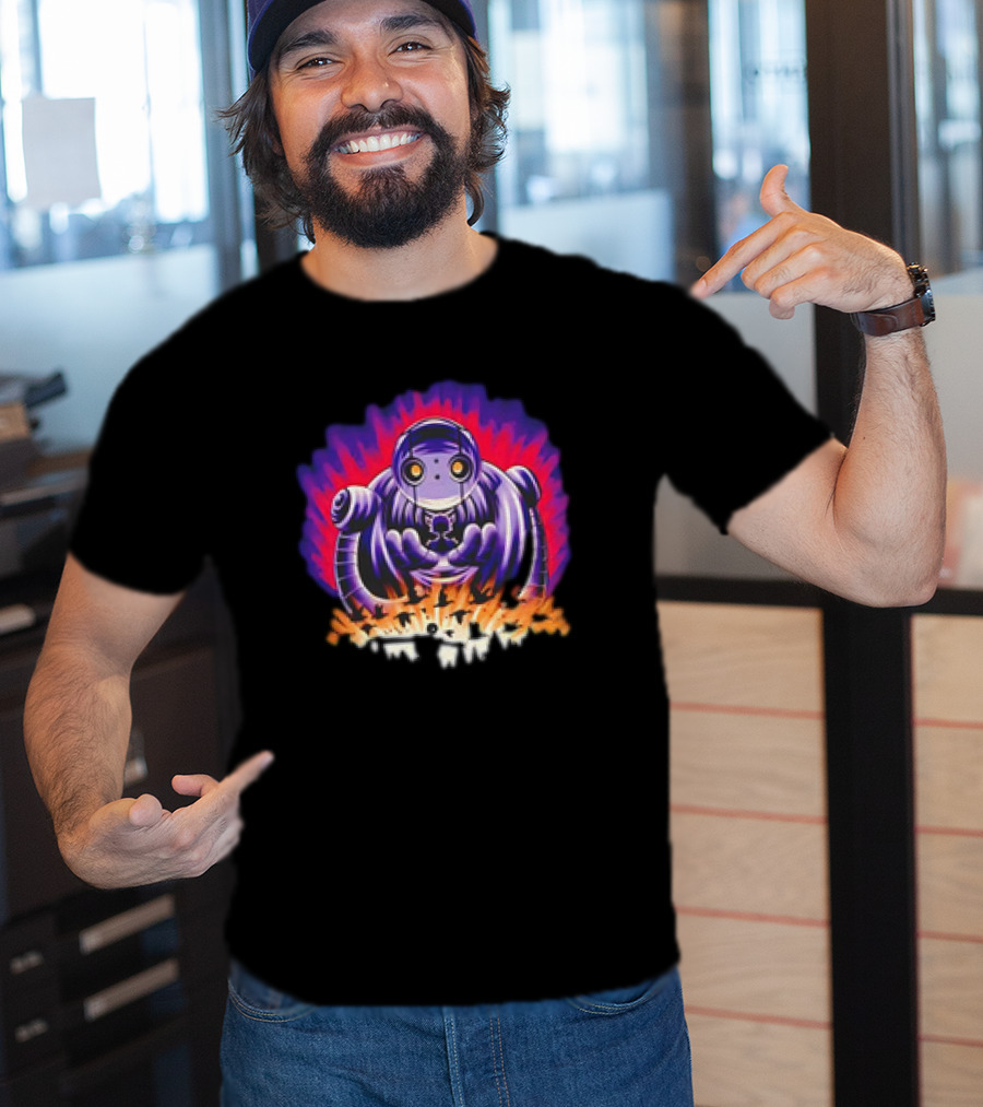 The Wild Robot Surrounded By Flames And Vibrant Aura Wild And Free T-Shirt