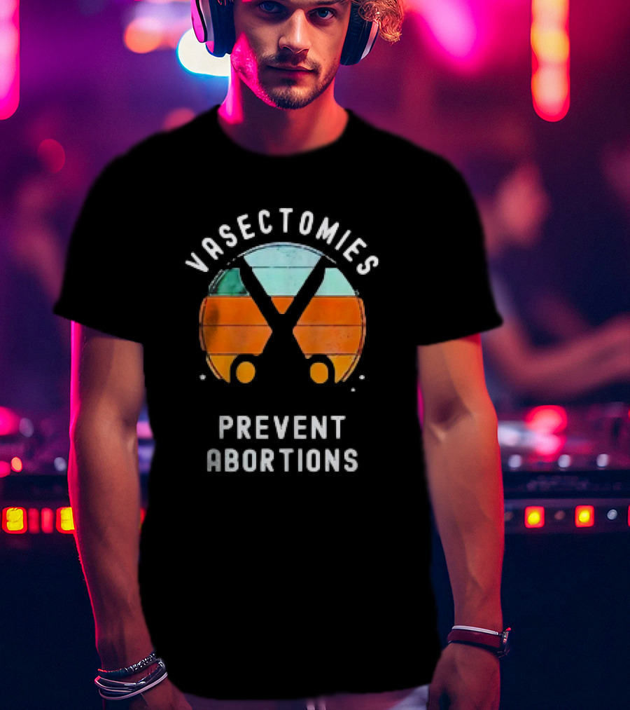 Vasectomies Prevent Abortions Vintage Scissors Retro Sunset T-Shirt