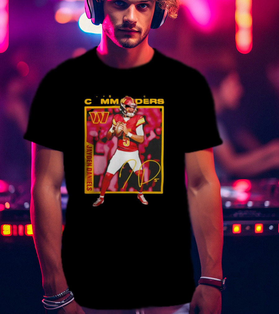 Jayden Daniels Washington Commanders Signature Football T-Shirt