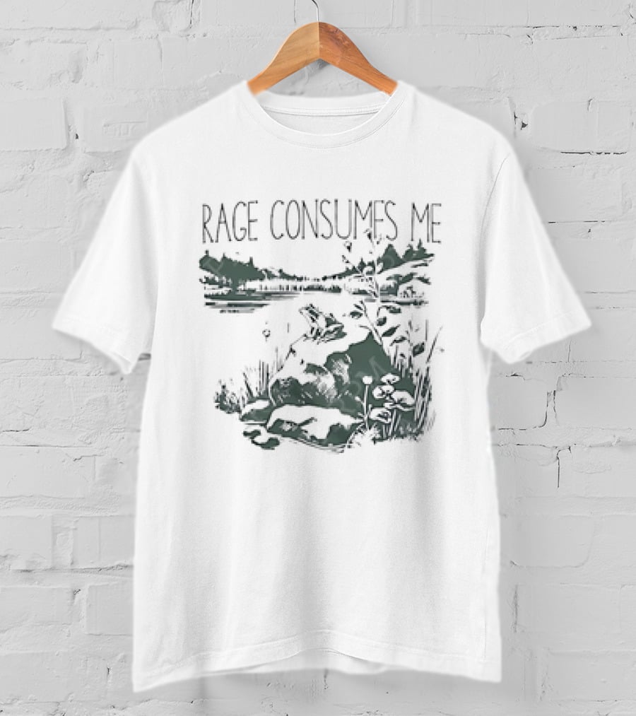 Rage Consumes Me Frog On Rock Lakeside Nature Scene T-Shirt