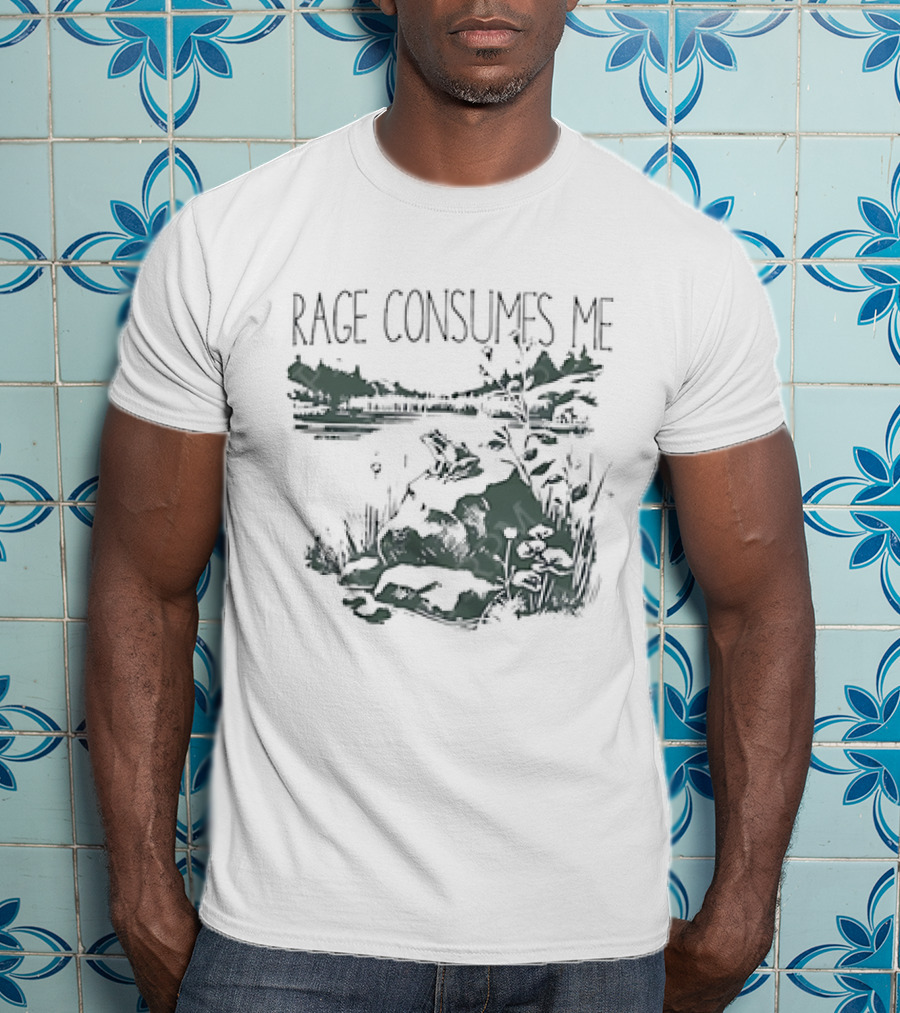 Rage Consumes Me Frog On Rock Lakeside Nature Scene T-Shirt