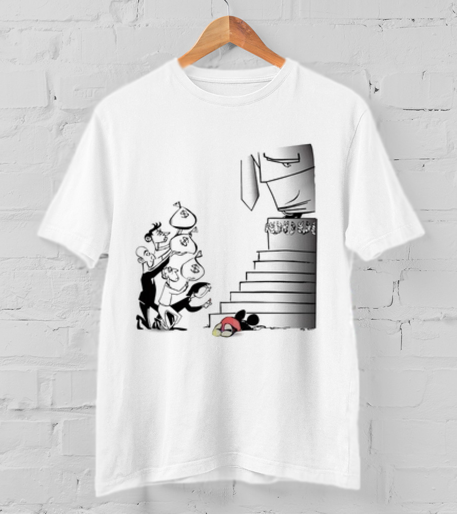 Mickey Mouse Money Bags Cartoon Stairs Political Satire T-Shirt