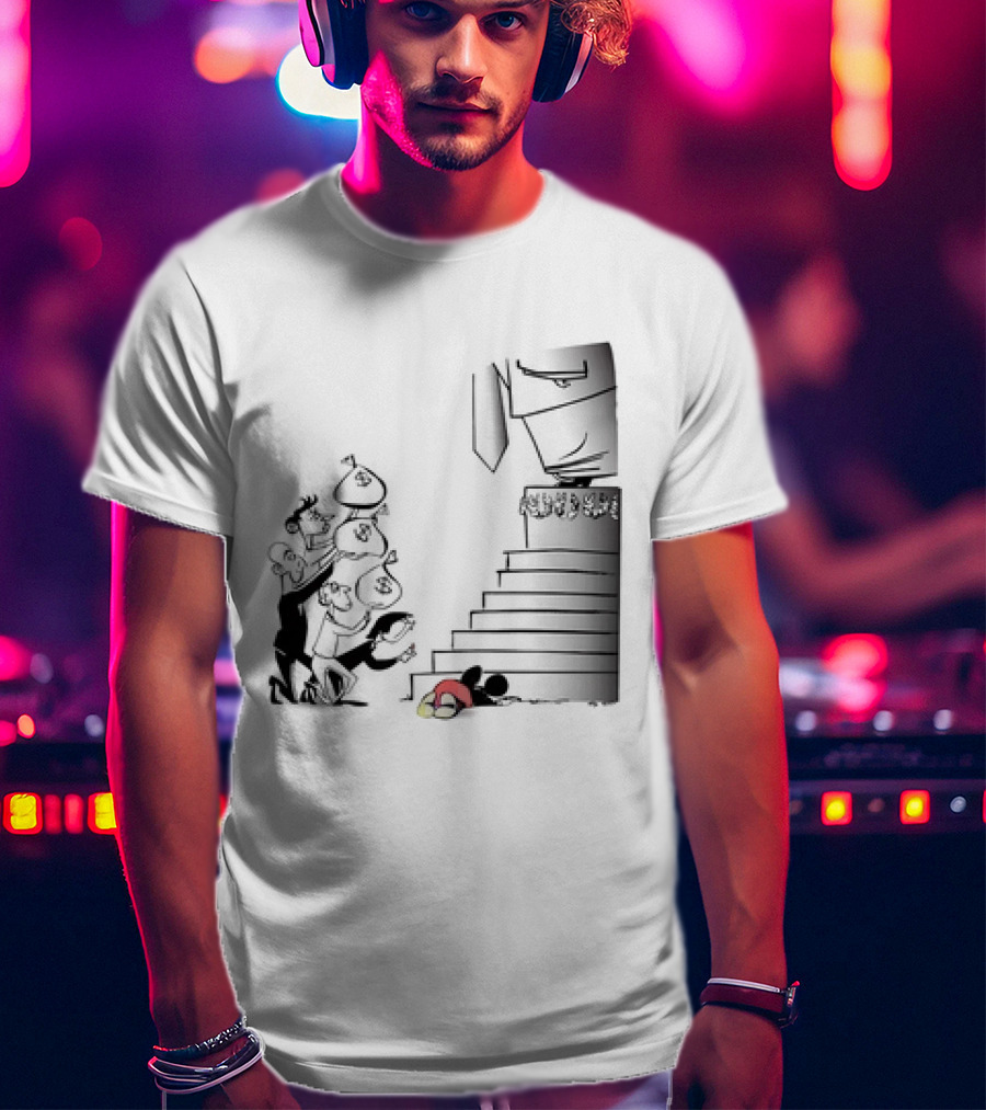 Mickey Mouse Money Bags Cartoon Stairs Political Satire T-Shirt
