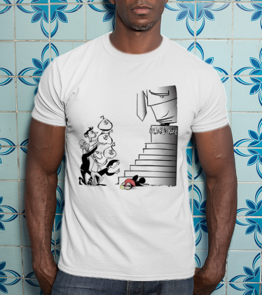 Mickey Mouse Money Bags Cartoon Stairs Political Satire T-Shirt