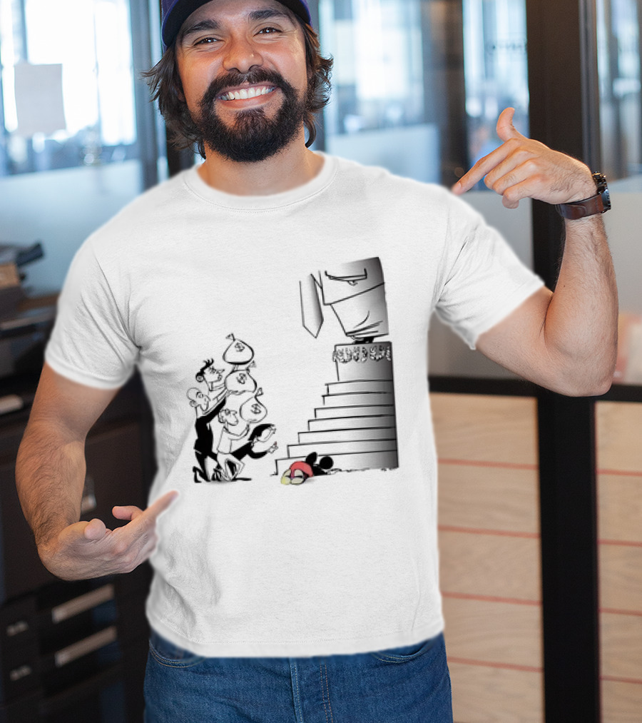 Mickey Mouse Money Bags Cartoon Stairs Political Satire T-Shirt