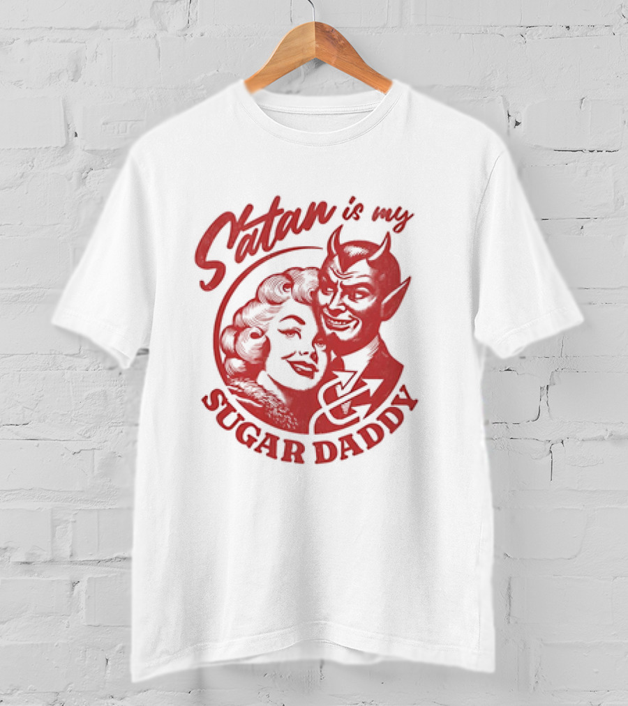 Satan Is My Sugar Daddy Retro Devil Couple T-Shirt