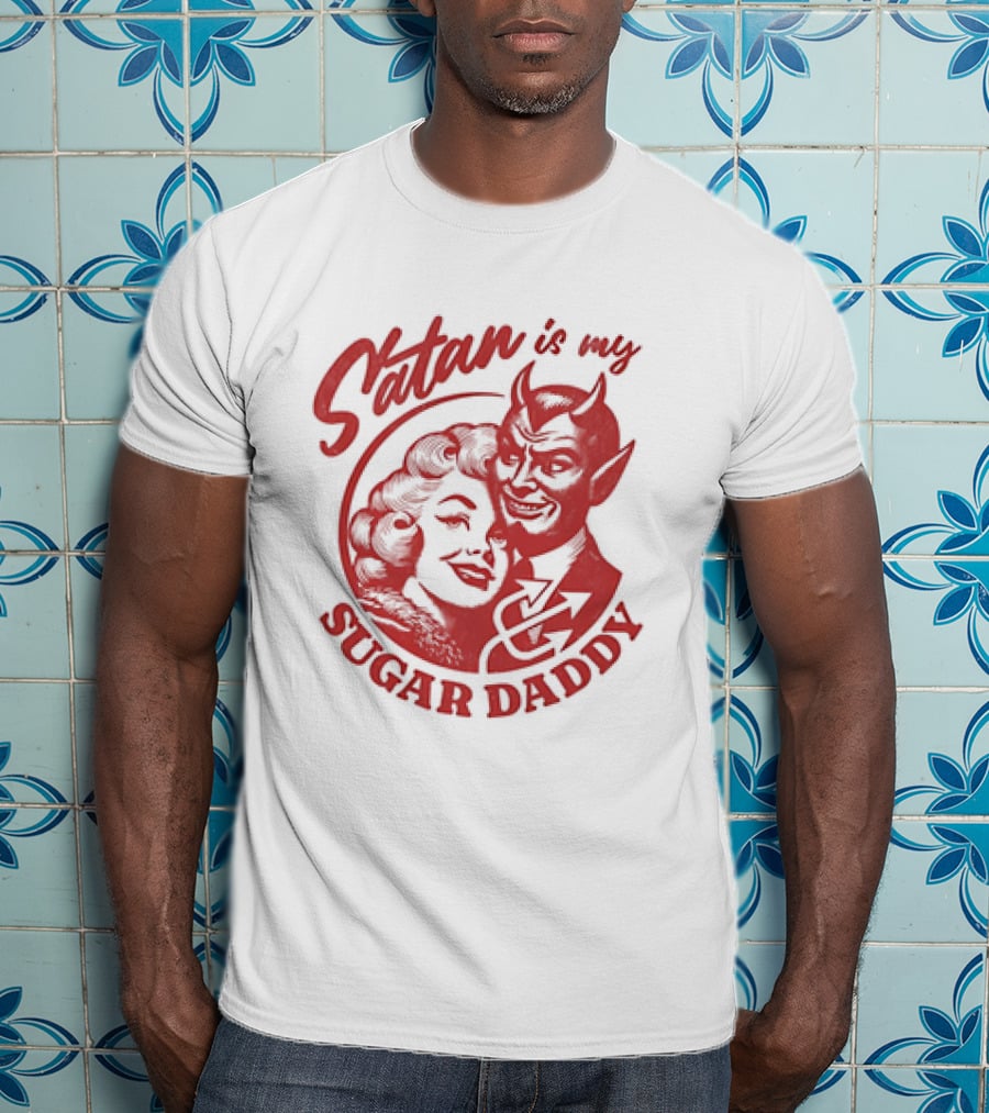Satan Is My Sugar Daddy Retro Devil Couple T-Shirt