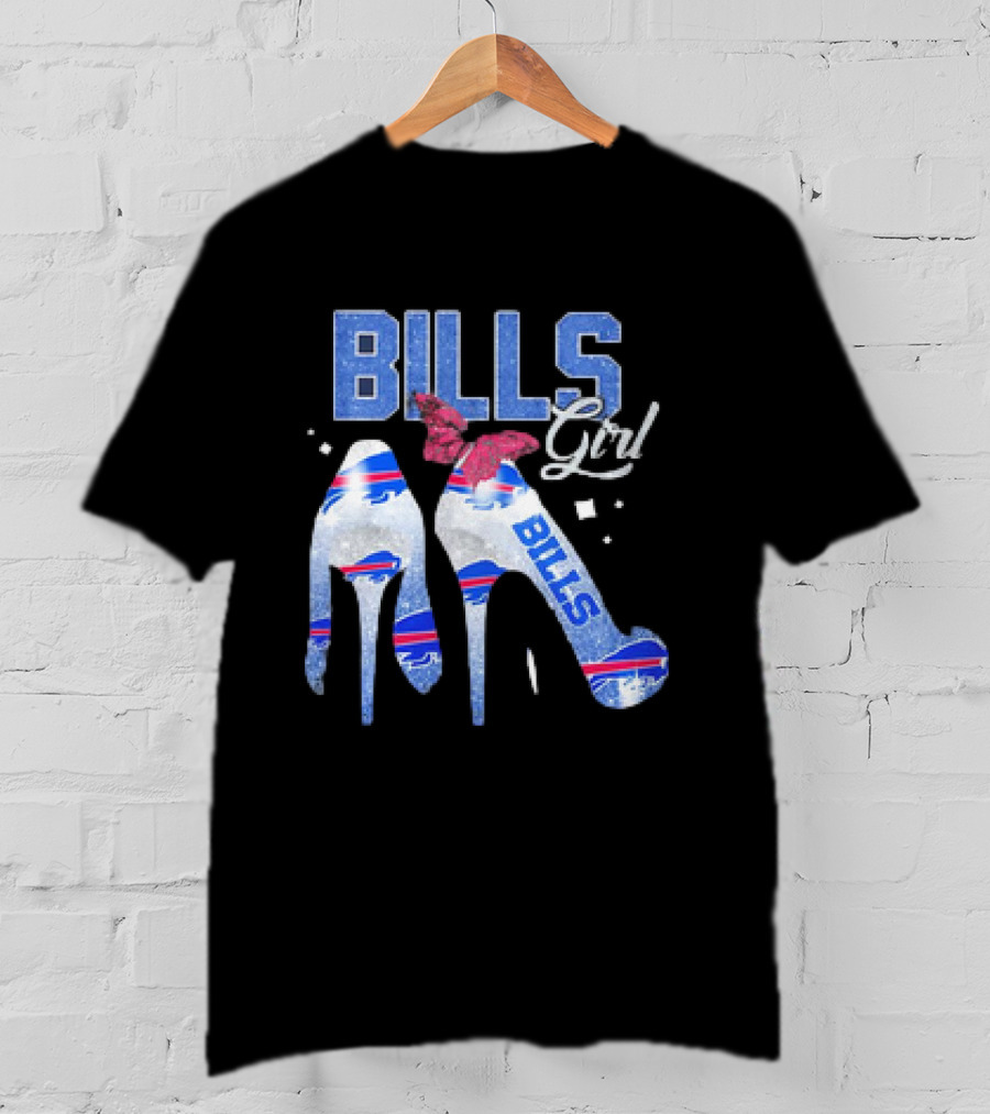 BILLS Girl Glitter Heels With Buffalo Logo And Pink Bow T-Shirt