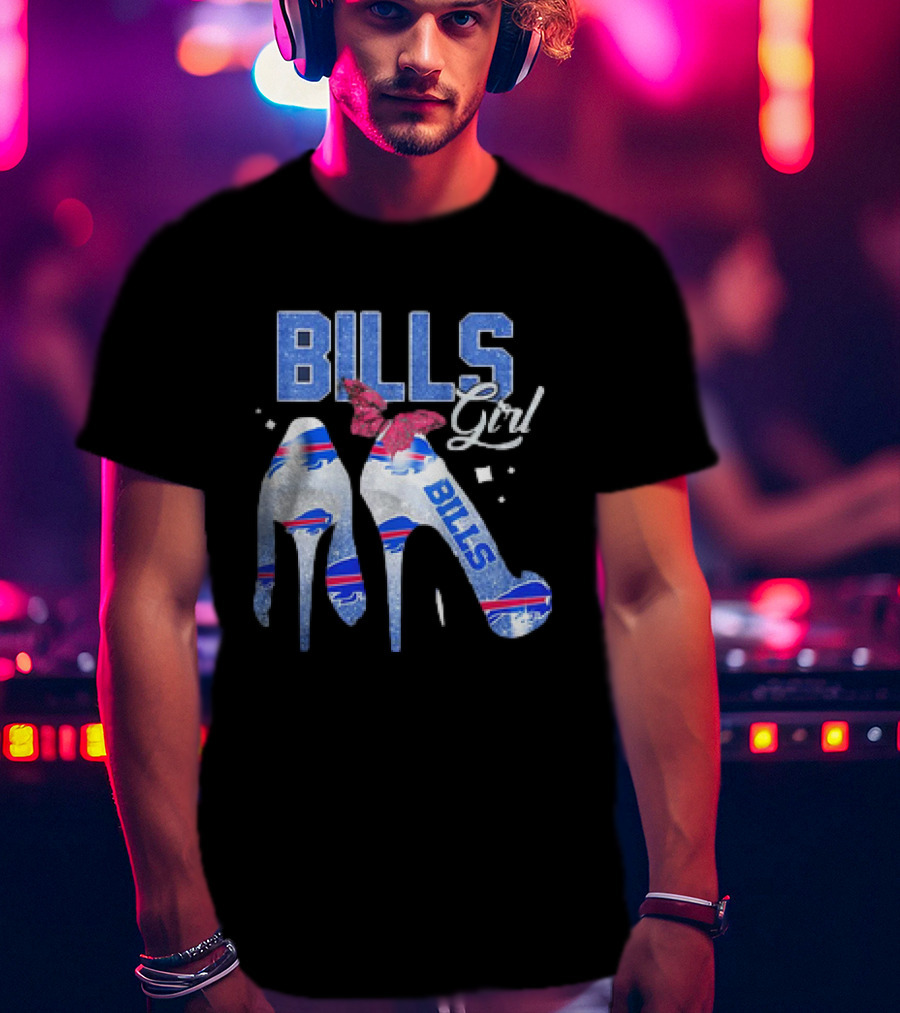 BILLS Girl Glitter Heels With Buffalo Logo And Pink Bow T-Shirt