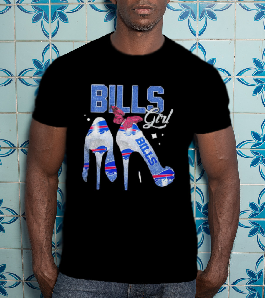 BILLS Girl Glitter Heels With Buffalo Logo And Pink Bow T-Shirt