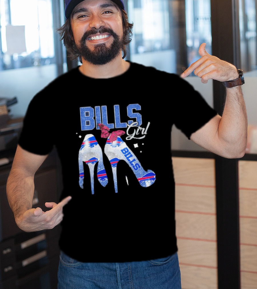 BILLS Girl Glitter Heels With Buffalo Logo And Pink Bow T-Shirt