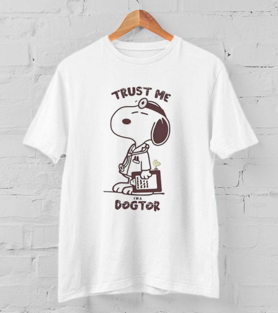 Snoopy Trust Me I’m A Dogtor Peanuts Comic Character With Stethoscope And Medical Coat T-Shirt
