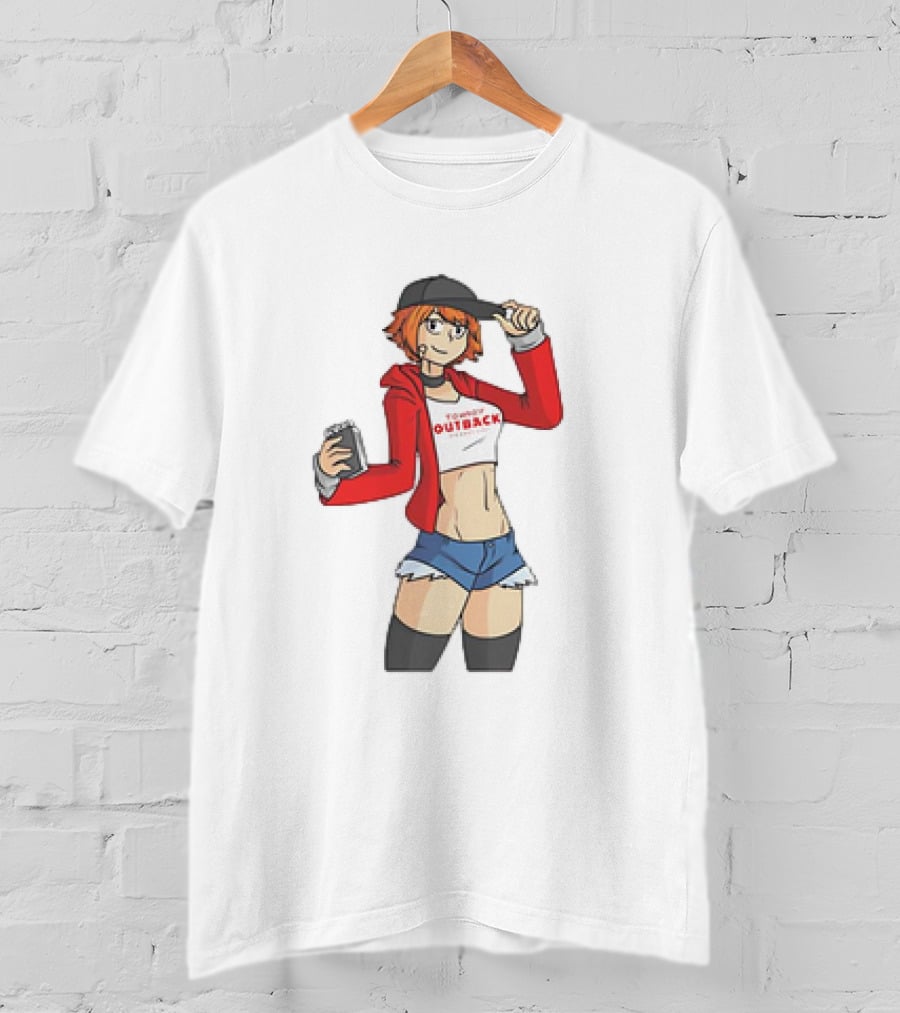 Tomboy Outback Steakhouse Anime Character With Casual Style And Red Jacket T-Shirt