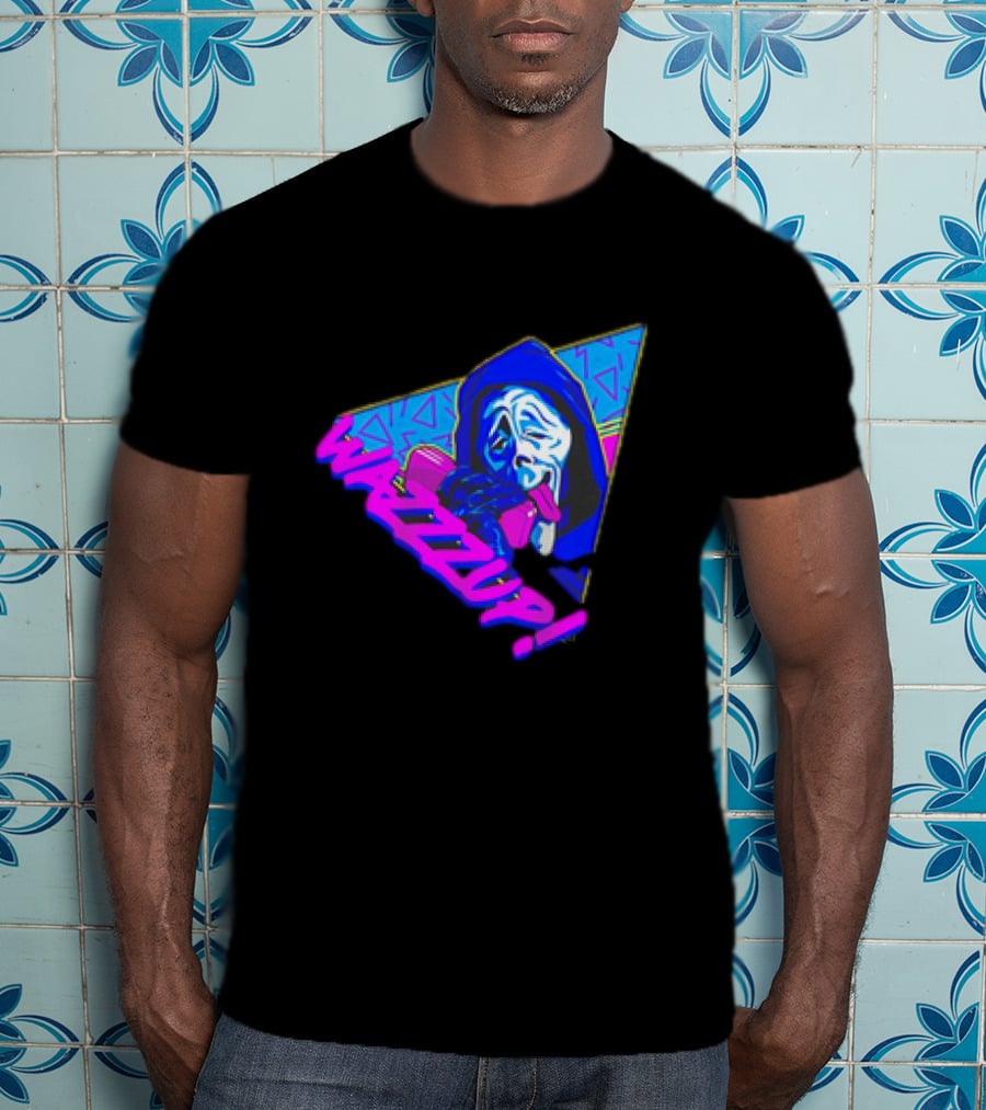 Ghostface Scream Wazzup 90s Neon Vibes T-Shirt
