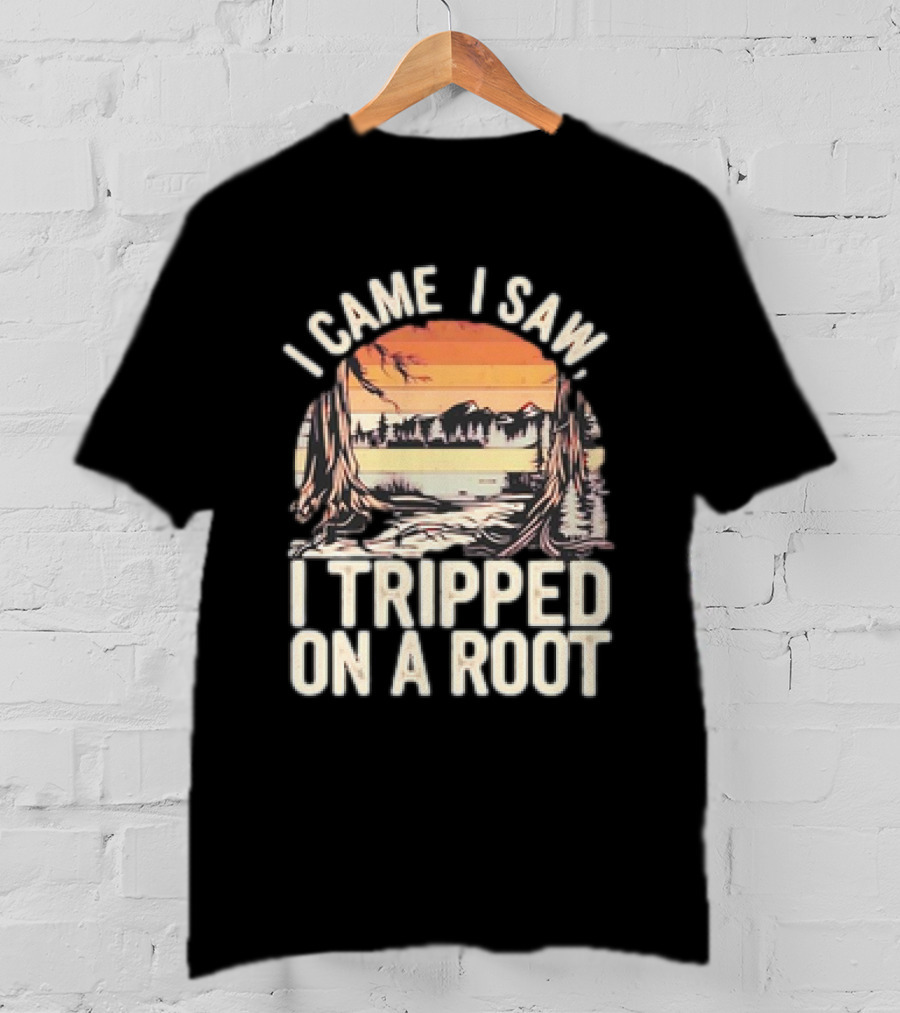 I Came I Saw I Tripped On A Root Vintage Sunset Forest Scene T-Shirt